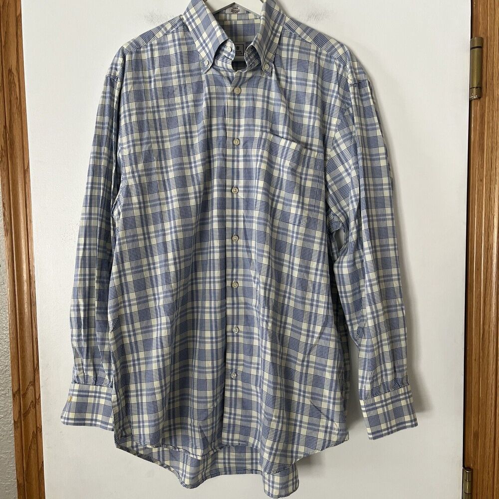 Peter Millar Mens Long Sleeve Blue Yellow Plaid Button Down Shirt Size Large